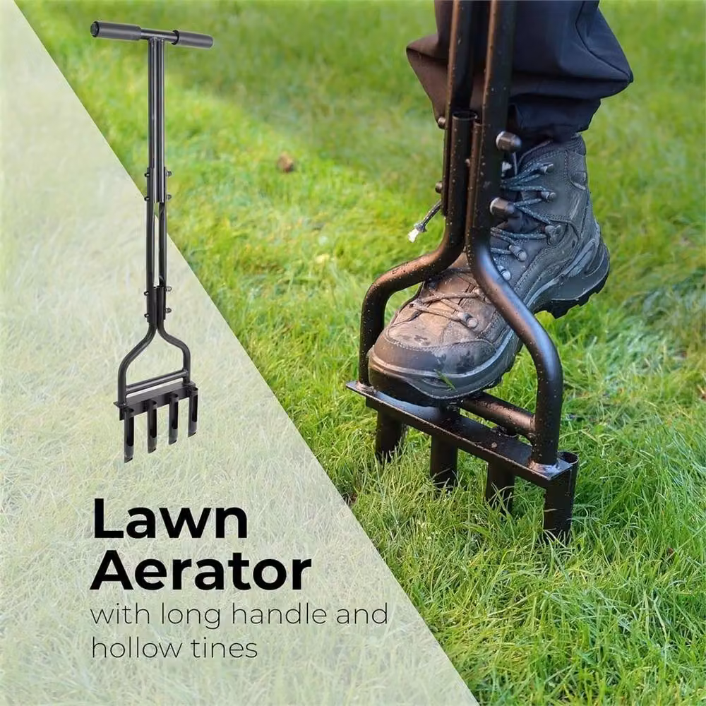 SPETLEK Manual Lawn Aerator Tool with 4 Hollow Slots for Garden Soil Aeration, Black – 4