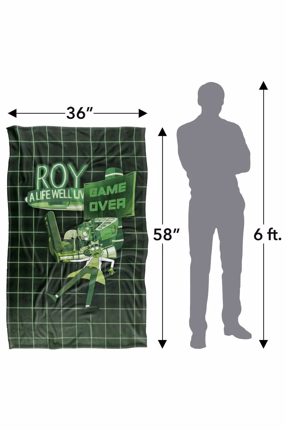 Warner Bros. Rick and Morty Roy Game Over Super Soft Fleece Throw Blanket, Multicolour, W: 91 cm, D: 147 cm – 7
