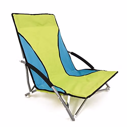 Nalu Lightweight Folding Low Camping Chair in Green with Armrests