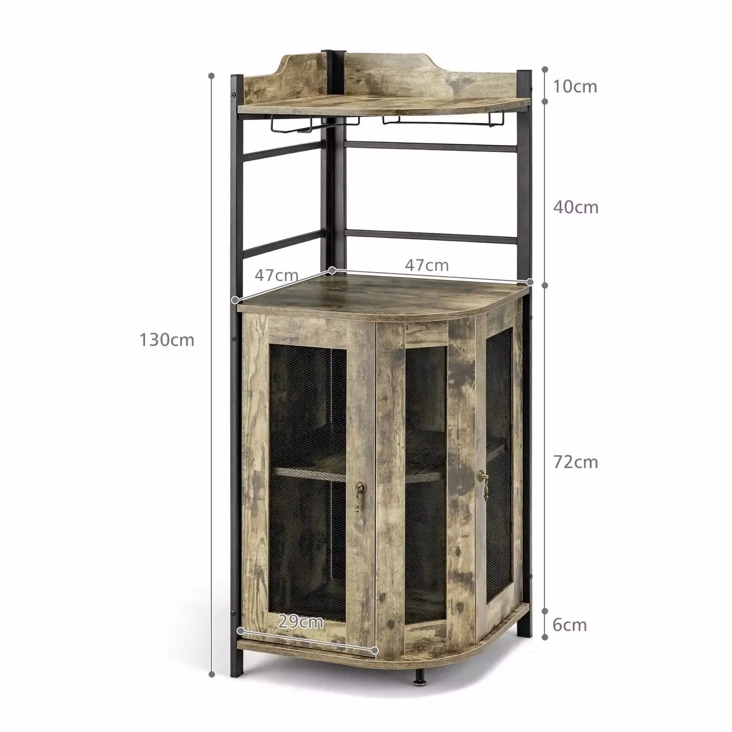 Costway Industrial Corner Bar Cabinet with Glass Holder and Mesh Doors in Brown – 2