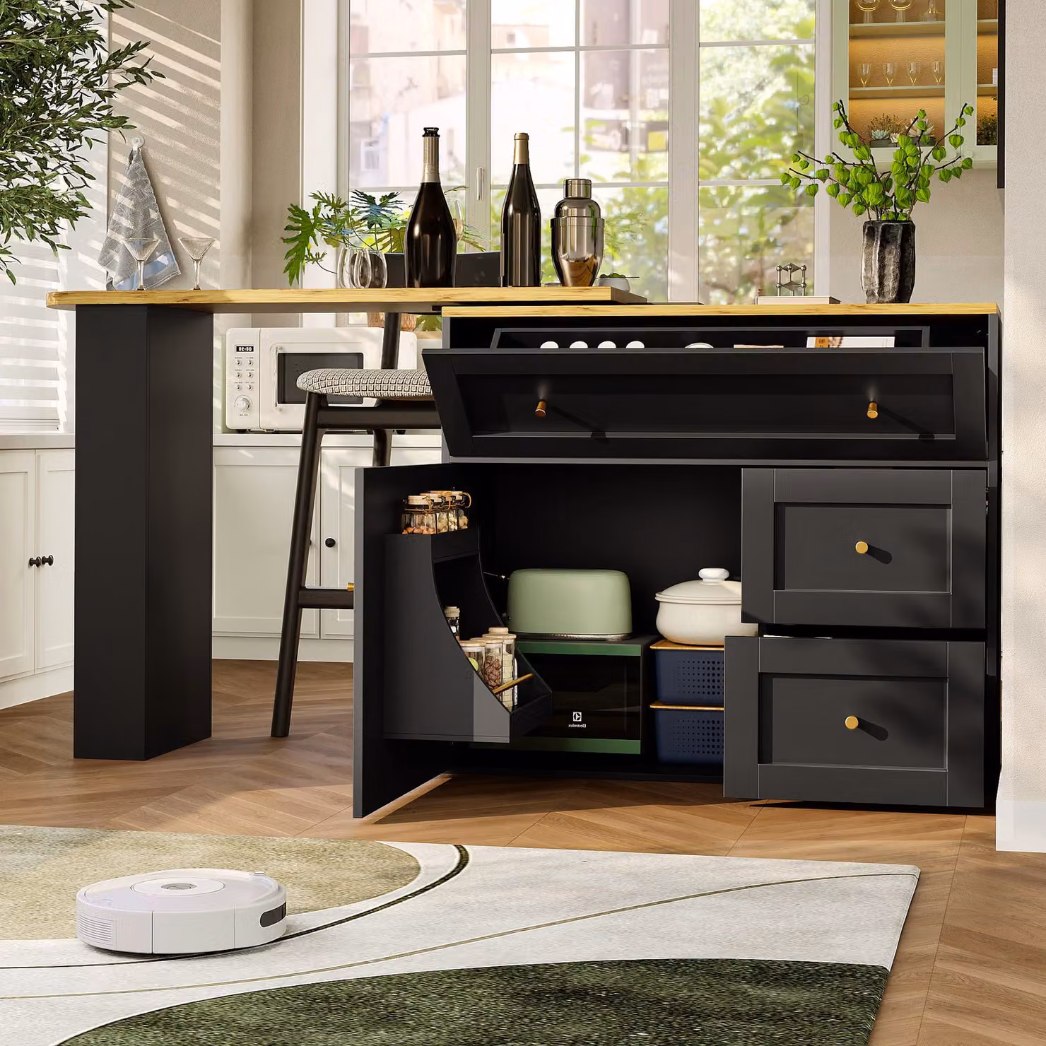 Aosom UK Black Extendable Bar Table with 360 Degree Rotating Top and Storage Drawers, W: 39 cm, D: 39 cm, H: 105 cm – 5