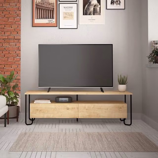 Decortie Cornea Modern TV Unit with Storage Cabinet in Oak