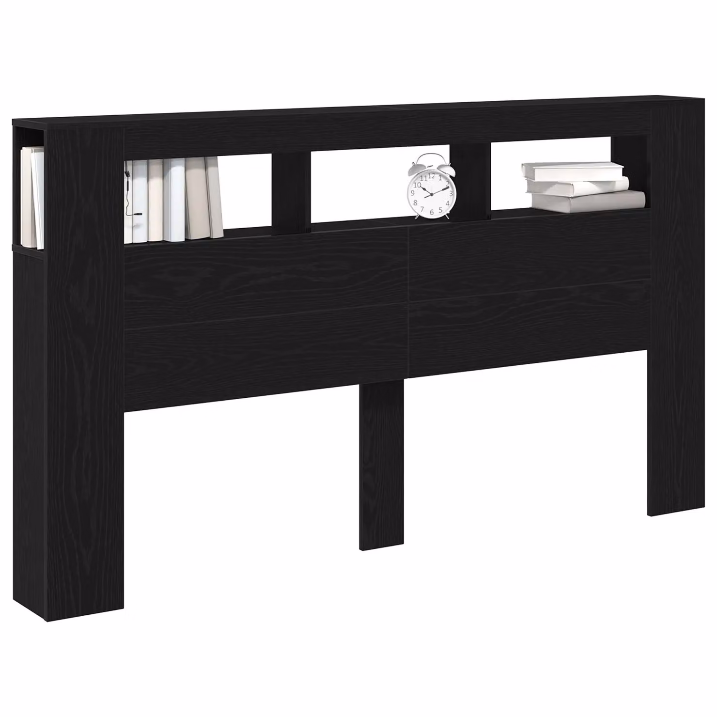 Berkfield Home Storage Headboard with LED Lights in Black Oak, W: 180.5 cm, D: 18.5 cm, H: 103.5 cm – 2