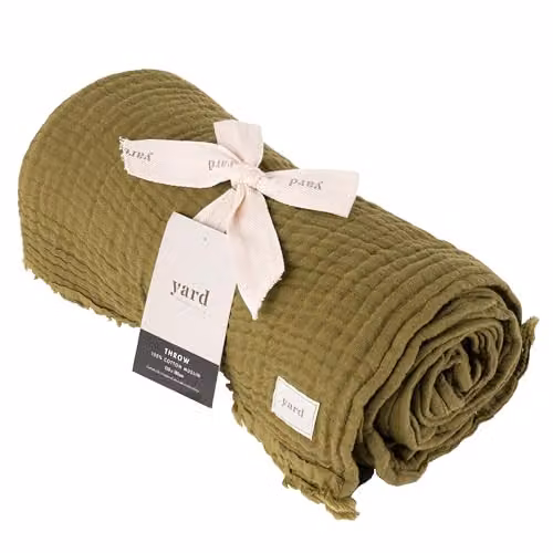 Riva Home Woven Cotton Muslin Throw with Fringes in Beige and Green, W/D/H: 130 x 180 cm – 2
