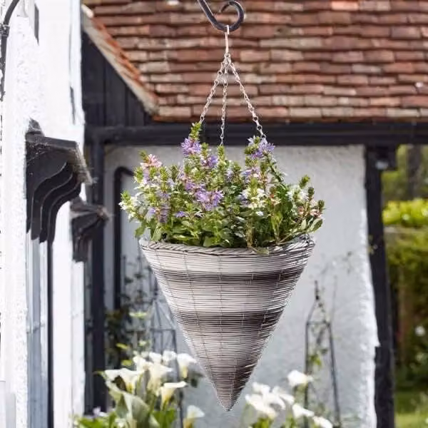 Marco Paul Beige Rattan Effect Hanging Flower Basket Planter