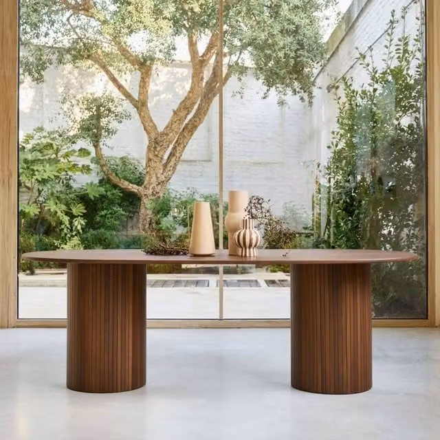 sweeek Oval Oak Veneer Dining Table in Dark Brown, Seats 8 – 1