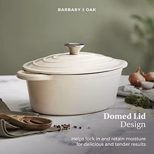 Barbary & Oak Oval Cast Iron Casserole Dish with Enamel Interior, 29 cm, Camembert Cream – 5