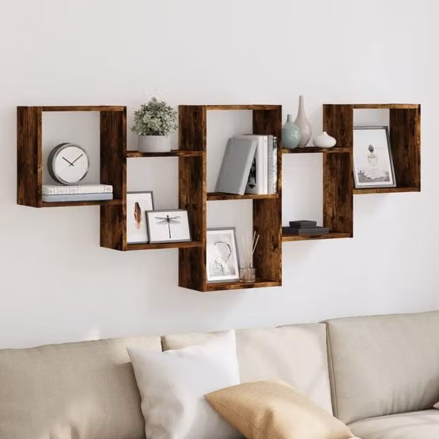 Berkfield Home Wall Mounted Smoked Oak Shelf in Brown, W/D/H: 159 x 18 x 66 cm