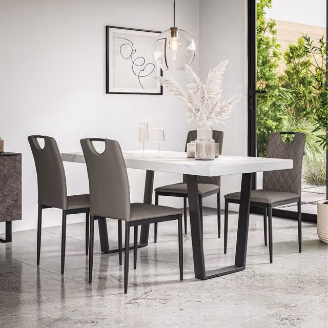 More4Homes Aria Dining Set with Marble Effect Rectangular Table and 4 Monza Faux Leather Chairs in Grey