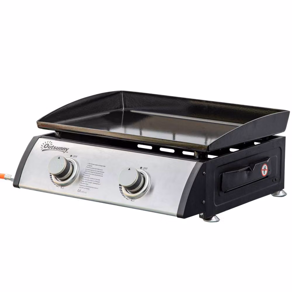 Rolipo 2 Burner Gas Plancha BBQ Grill 6kW Non-Stick Tabletop in Silver W/D/H: 48 x 48 x 21 cm – 2