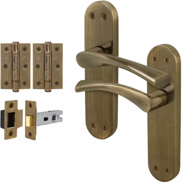 AFIT Antique Brass Twist Door Handle Latch and Hinges Set in Bronze, 1 Pair – 1