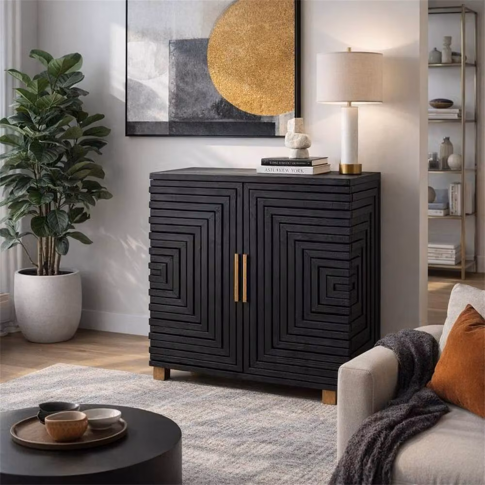 Lemon Pavilion Furniture and Decor Lennox 2 Door Small Sideboard in Black Wood, W80 x D43 x H78 cm – 3