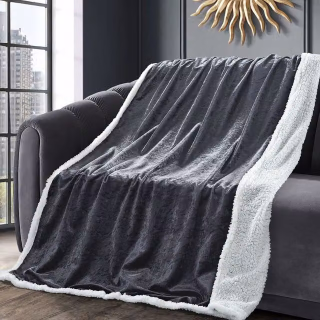 Velosso Grey Anthracite Fleece Throw Blanket, W/D/H: 200 x 125 x 125 cm
