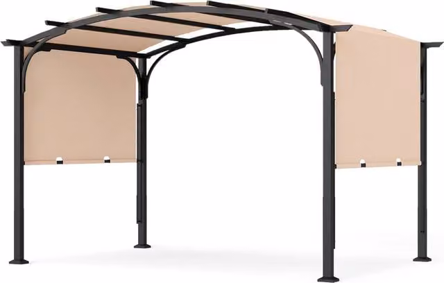 Gymax Retractable Arched Garden Pergola with Beige Polyester Canopy, W: 304.8 cm, D: 243.84 cm, H: 233.0 cm