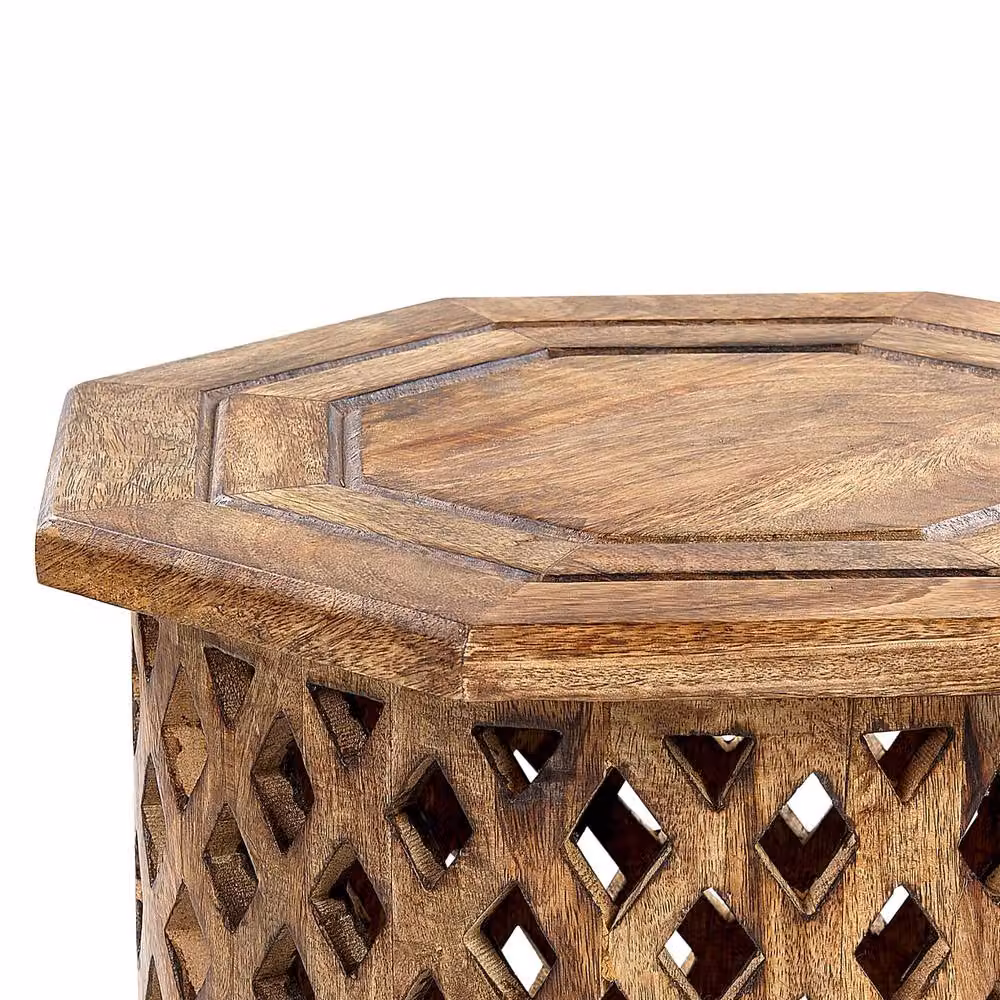 Wyld and Coco Mango Wood Side Table in Brown with Octagonal Top and Round Base, Diameter: 42 cm – 3