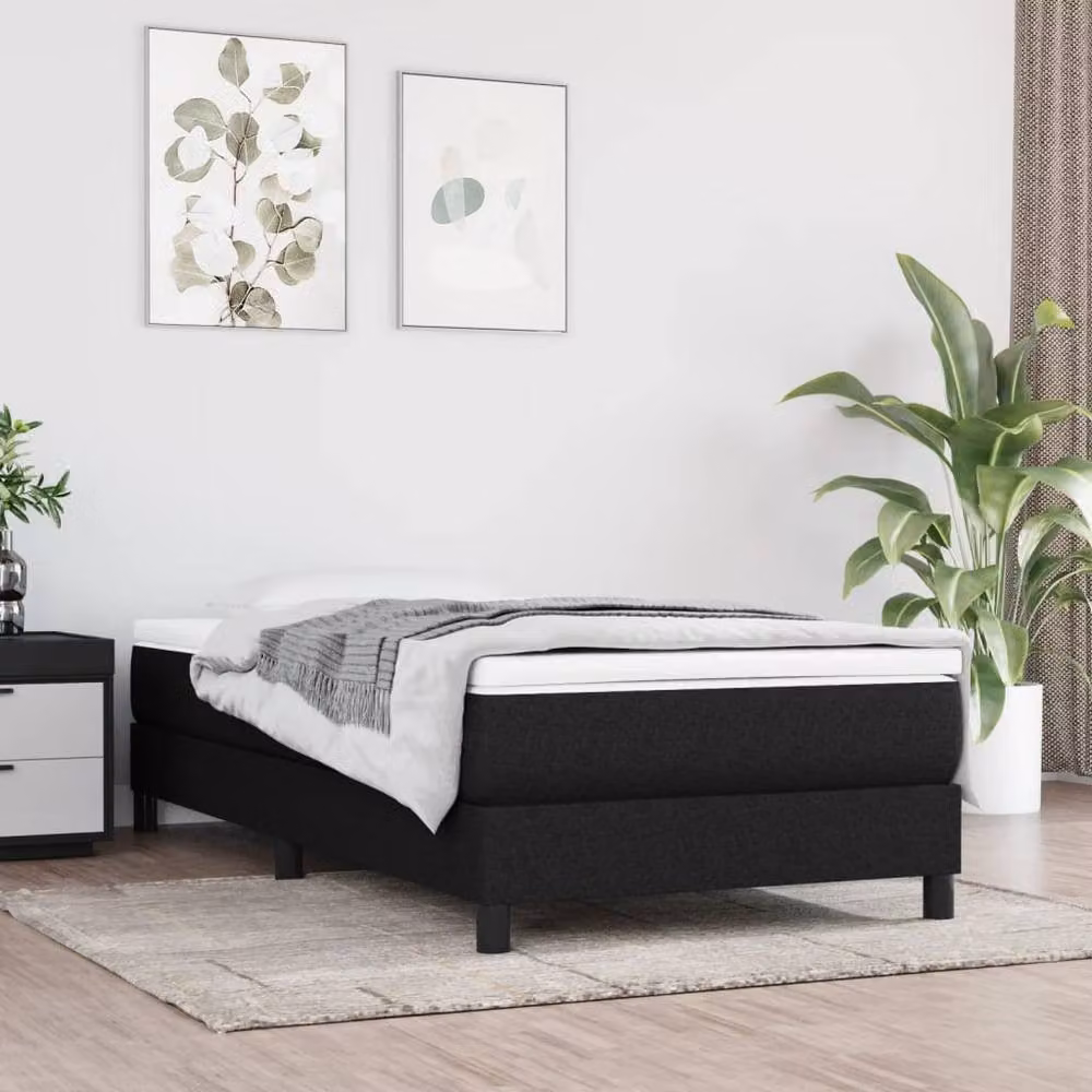 Berkfield Home Durable Single Box Spring Bed Frame, Black Fabric, W/D/H: 90 x 190 x 25 cm – 2