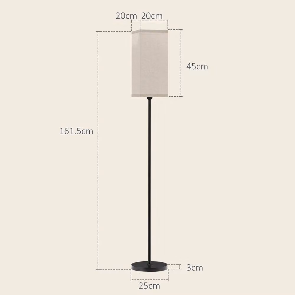 EONLION Modern Standing Floor Lamp with Beige Fabric Shade and Black Metal Base, H 161.5 x W 20.0 x D 20.0 cm – 2
