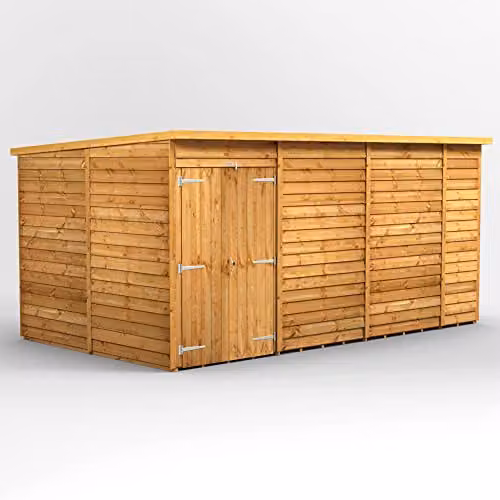 Powersheds Premium Pent Overlap Wooden Garden Shed with Double Doors in Brown, W: 260.4 cm, D: 202.8 cm, H: 260.4 cm