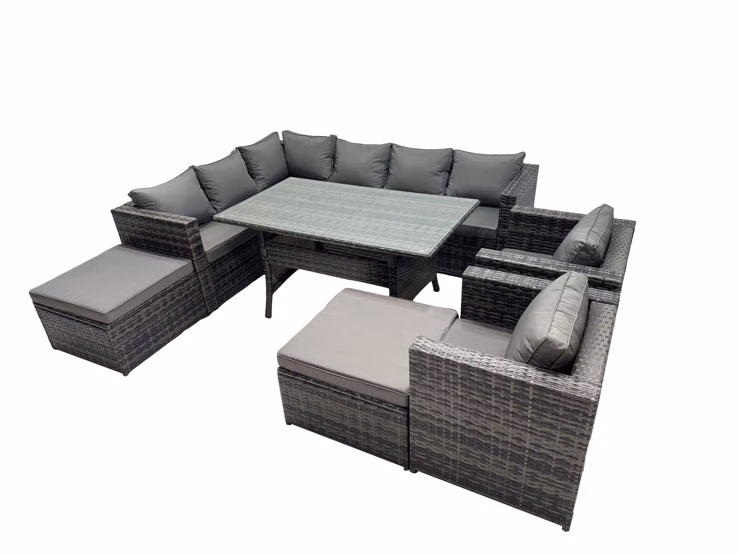 Fimous Outdoor PE Rattan Sofa Set with 2 Large Stools in Dark Grey – 2