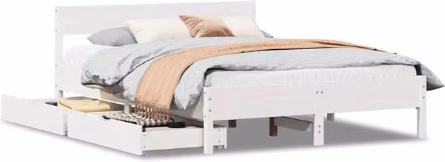 Berkfield Home Small Double Solid Wood Pine Bed Frame in White, W/D/H: 120 x 200 cm