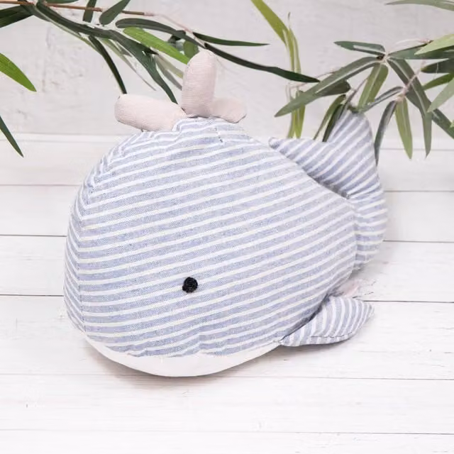 Annibells Blue and White Striped Maritime Whale Tabletop Doorstop