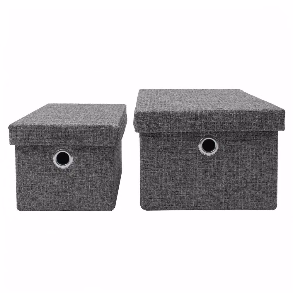 JVL Chroma Set of 2 Rectangular Lidded Fabric Storage Baskets with Handles in Anthracite Grey, W/D/H: 29.0 x 23.0 x 16.0 cm – 3