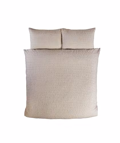 Rapport Home Seersucker Polycotton Duvet Cover Set in Cream, Single 3 Piece Bedding Set, Duvet Cover 135 x 200 cm and Pillowcase 50 x 75 cm – 2