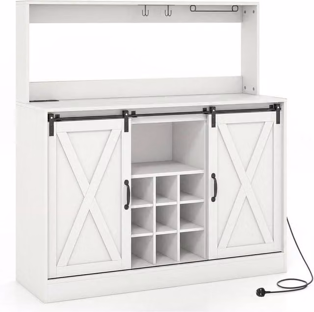 KORVIXA White Coffee Bar Cabinet with Charging Station and Sliding Glass Doors, W/D/H: 100 x 100 x 100 cm – 1