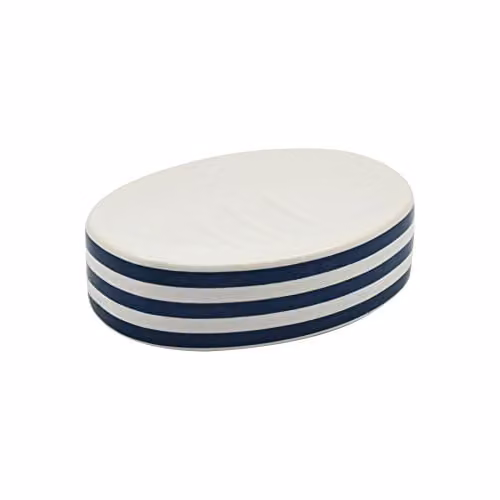 Harbour Housewares Navy Stripe Glazed Ceramic Freestanding Soap Dish in Blue and White