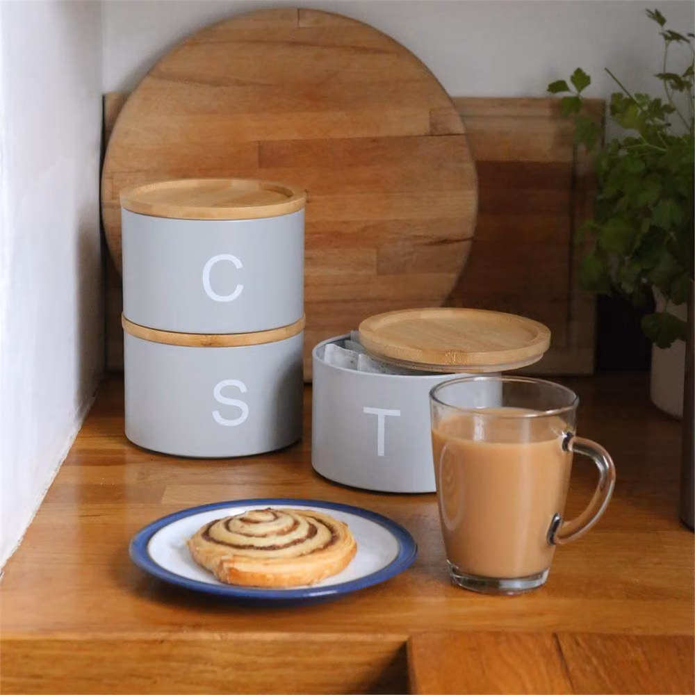 FLAVORA Grey 3-Piece Stackable Airtight Tea, Coffee and Sugar Canister Set – 3
