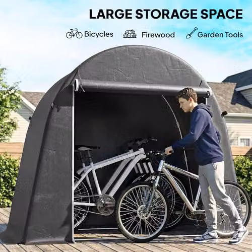 Outsunny Waterproof Garden Storage Shed Tent in Grey, W/D/H: 245 x 120 x 200 cm – 4