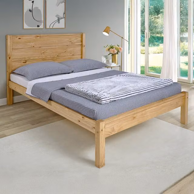 Seconique Barton Double Bed in Rustic Brown Waxed Solid Pine, W/D/H: 140 x 200 cm