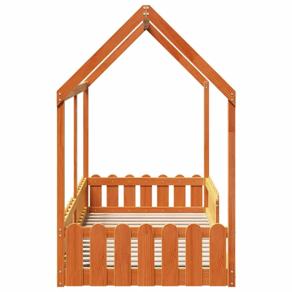 Berkfield Home Kids House Bed Frame in Waxed Brown Rustic Pine, W/D/H: 90 x 200 cm – 2