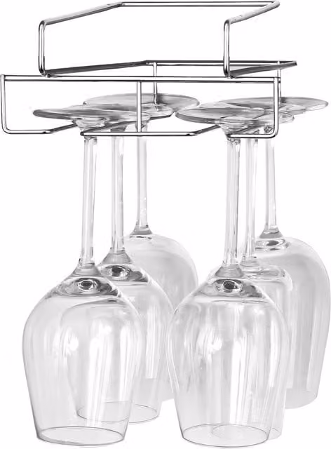 Innoteck Silver Metal Under Cabinet Hanging Wine Glass Holder Rack