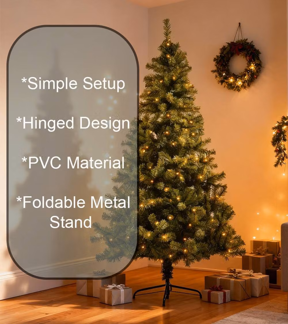 Shatchi Green Alaskan Pine Christmas Tree with Warm White LEDs, 8ft – 5
