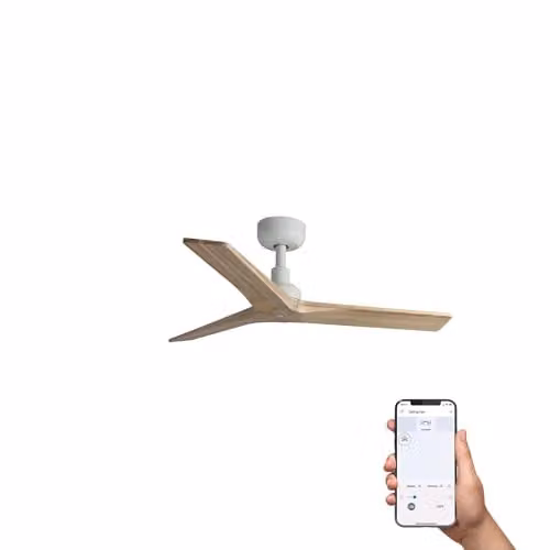 Netlighting Klim Small Smart Ceiling Fan with App Control in Black and White with Oak Wood Blades – 1