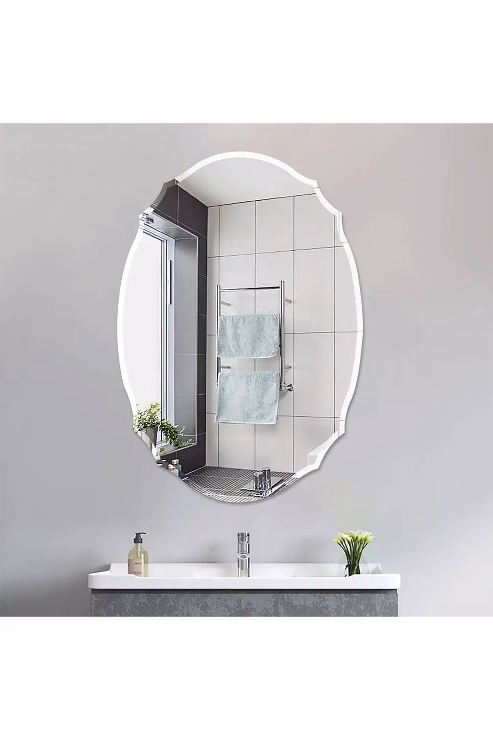 Living and Home Modern Beveled Edge Frameless Special-Shaped Wall Mirror with LED Light, W: 40 cm, H: 60 cm – 2