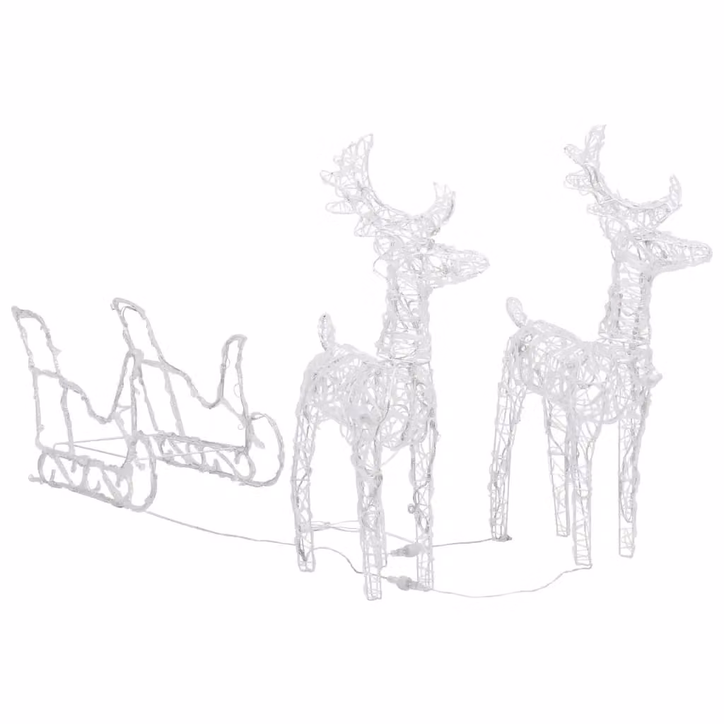 Berkfield Home Reindeers and Sleigh Christmas Decoration with 160 Multicolour LEDs, Height: 130 cm, White Acrylic – 3