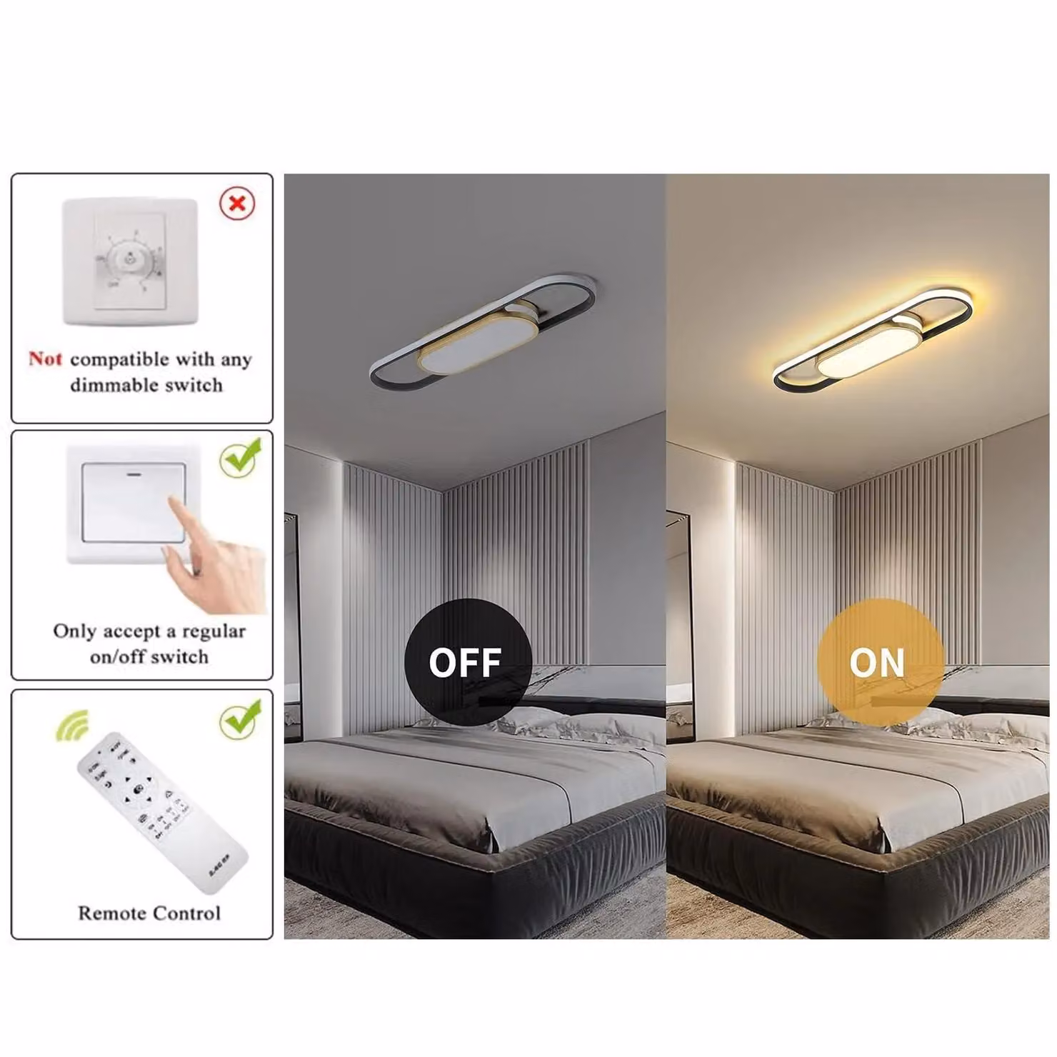 Garwarm Modern Dimmable Linear LED Ceiling Light with Remote Control in Black – 4
