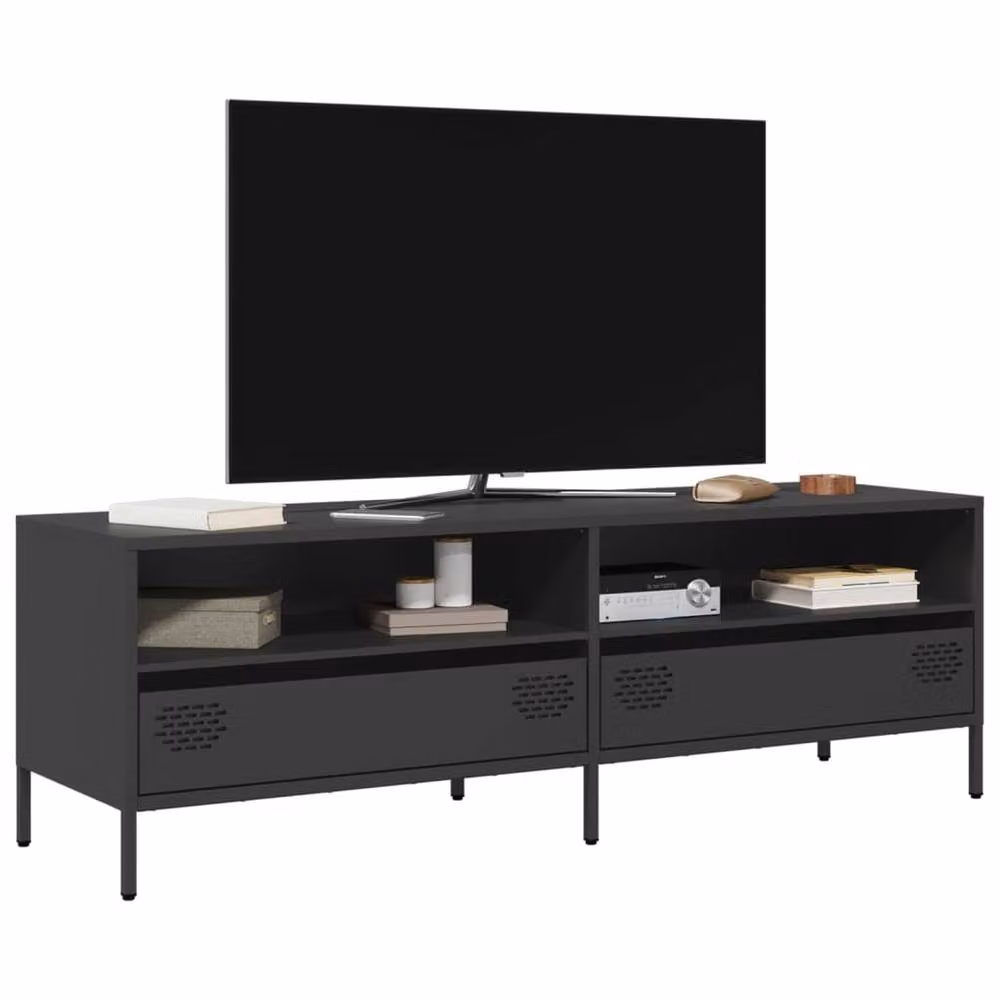 Berkfield Home Industrial TV Cabinet in Matt Black Metal, W: 135 cm, D: 39 cm, H: 43.5 cm – 2