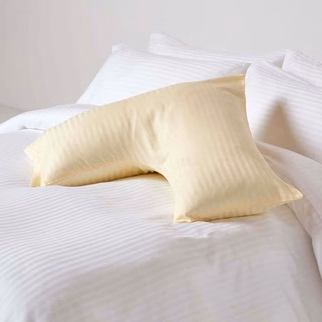 Homescapes Yellow Egyptian Cotton V-Shape Pillowcase, 330 Thread Count Striped Percale