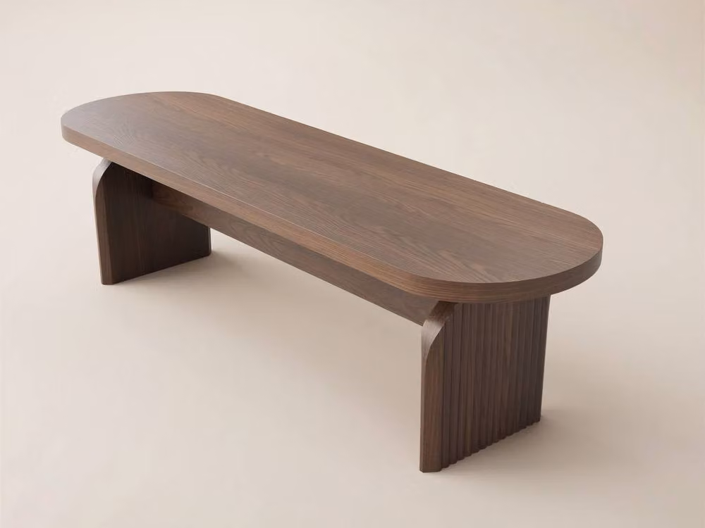 Solace+Co Varm Ribbed Dining Bench in Brown Walnut Wood – 2
