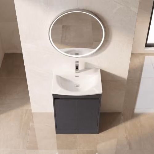 Balterley 2 Door Freestanding Bathroom Vanity Unit with Curved Basin and Soft Close Doors, Graphite Grey, W/D/H: 60 x 39.5 x 83.5 cm – 5