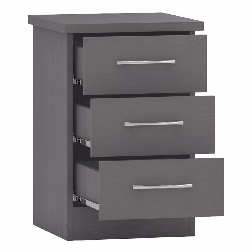 FORGEVIO Grey 3 Drawer Bedside Table with 3D Effect Modern Bedroom Storage Nightstand – 2
