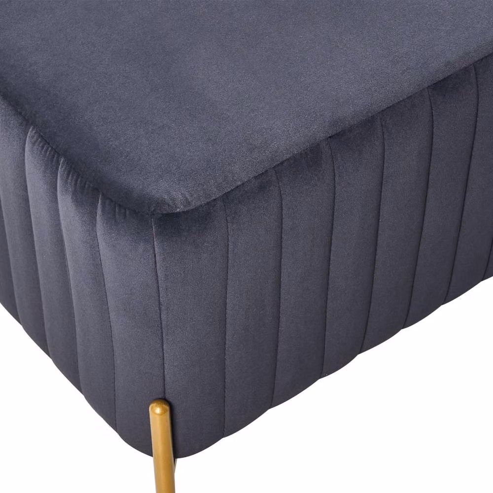 Wyld and Coco Black Velvet Bench with Gold Metal Legs W: 91 cm, D: 47 cm, H: 43 cm – 4