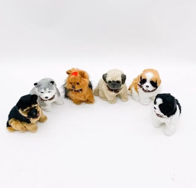Minster Fabric Sitting Puppies in Multicolour, W/D/H: 10 x 10 x 17 cm