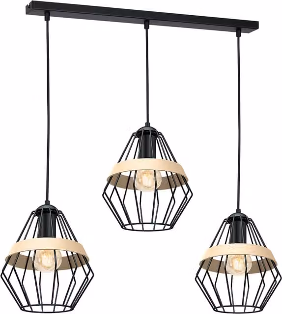 Milagro Cliff Industrial Pendant Lamp in Black and Gold/Brass with 3 x E27 Sockets