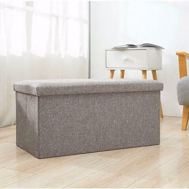 NESTLUNE Grey Folding Ottoman Storage Box Pouffe Seat Stool, W: 100 cm, D: 35 cm, H: 35 cm – 1
