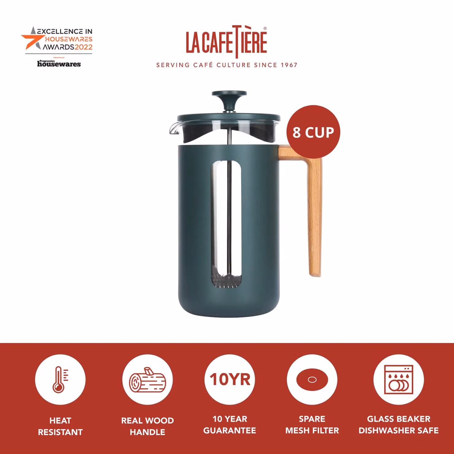 La Cafetiere Pisa Green Stainless Steel 8 Cup French Press Cafetiere – 4