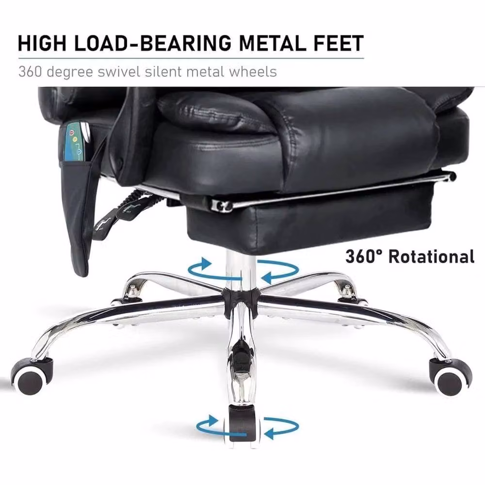 FORGEVIO 6 Point Massage Office Task Chair in Black Synthetic Leather with Armrests and Foot Ring – 5